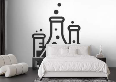 Laboratory beakers icon. Сhemical experiment in flasks. Сhemistry and biology symbol. Flasks vector illustration. Science technology. Isolated black object on white background. Wall mural