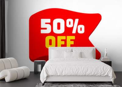 Ribbon tag with discount offer. Low cost icon. Promo icon in flat style. Vector promotion red label. Wall mural