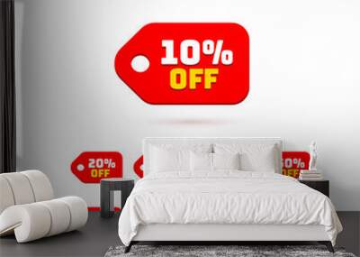 Tags set with discount offer. Low cost icon. Promo icon in flat style. Vector promotion red labels. Wall mural