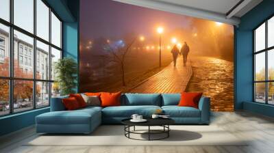  Magical evening light walk in the fog. Wall mural