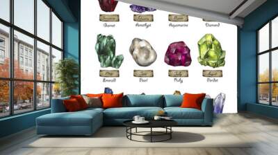 Vintage birthstones, Months gemstone, witchcraft magic illustration Wall mural