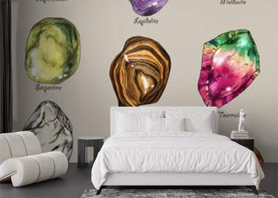 Vintage Mystical Gemstones, Witchcraft Magic Illustration Wall mural