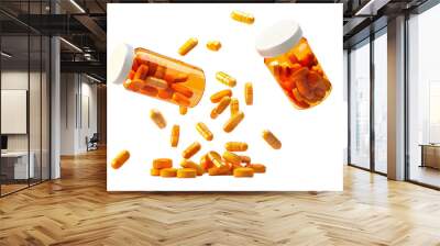 Falling Prescription Pill Bottles Isolated on White Background Wall mural