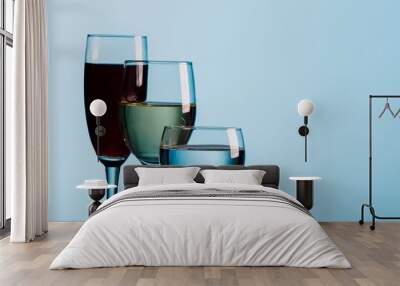 Different shapes of wine glasses with wine in a studio Wall mural