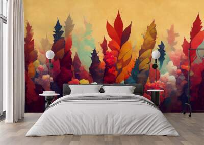 Digital art of autumn abstract with colorful leaves. Wall mural