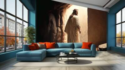 Empty tomb, resurrections of Jesus Christ. Easter themed image.  Wall mural