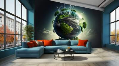 Generative Ai of planet earth with windmills and greenery. Tiny planet style.	
 Wall mural