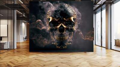 Metallic skull emerging from smoke, generative AI.  Wall mural