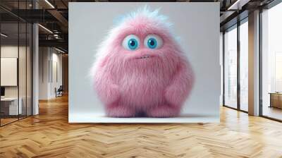 3D rendering of a pink and blue Yeti cartoon character, a hairy Halloween monster with a furry, funny, and playful design, isolated on a white background. Wall mural