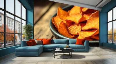 A bowl of homemade sweet potato chips, highlighting a healthy and crispy snack alternative to traditional potato chips. These delicious chips are rich in flavor and offer a nutritious option Wall mural