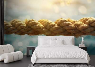 A thick rope separates the surface of the water from the water world with light and bokeh in background Wall mural