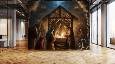 christmas nativity scene with jesus Wall mural