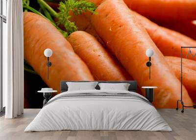 A bunch of carrots with tops, isolated on a white background Wall mural