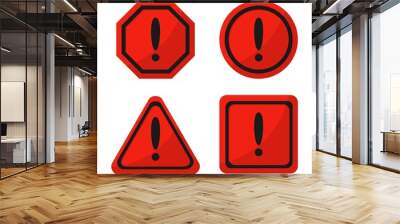 Hazard alert caution sign red vector warning icon set with exclamation mark. Wall mural