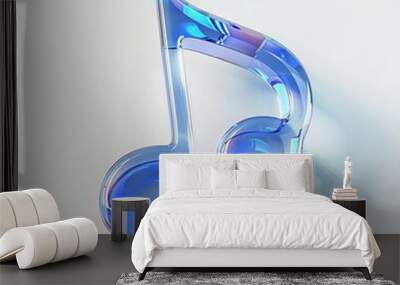 Isometric 3D Rendering of Music Icons in Blue Frosted Glass Featuring Piano, Guitar, and Violin with Transparent Technical Design on White Background Wall mural