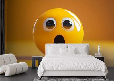 A surprised yellow emoji face with wide eyes and an open mouth on a warm background. Wall mural