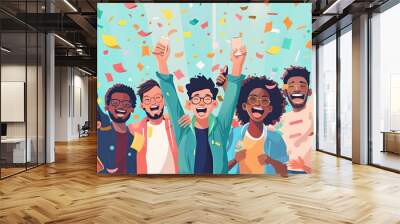 Multicultural Happy People Taking Group Selfie Portrait in Office, Diverse Team Celebrating Together, Showcasing Happy Lifestyle and Teamwork Concepts Wall mural