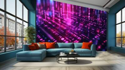 Ultra-Realistic Big Data Technology Background with Binary Computer Code and Bright Colors for Futuristic Digital Innovation Wall mural