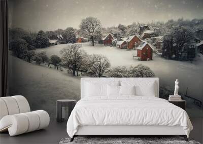 Wintry village scene Wall mural