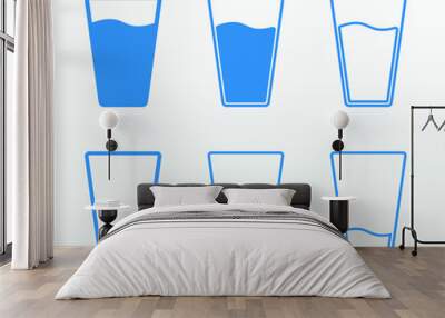 Full and empty glass of water flat icon set (single color, outline and fill) Wall mural