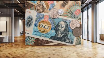 Old, vintage defunct currency (Czechoslovakian banknotes and coins) Wall mural