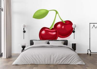 Drawing of a ripe red cherry Wall mural