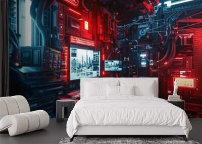 digital illustration of futuristic cityscape with abstract architecture elements Wall mural