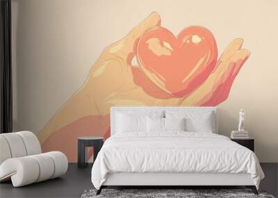 Heartfelt Care: Hand EmbracingHeart in Gentle Colors Symbolizing Empathy and Compassion Wall mural