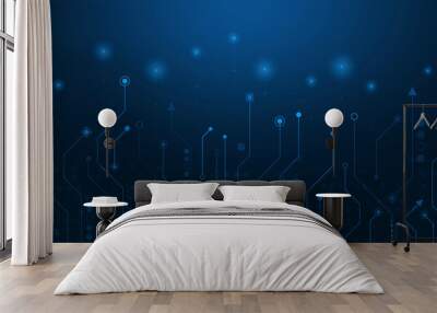 Circuit board blue technology concept.Hi technology connection, internet and digital system. Wall mural