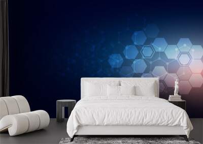 Polygonal abstract background with molecules concept. Futuristic hi-tech geometric vector. Digital blue technology. network connecting internet illustrator. Wall mural