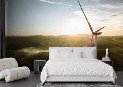 wind turbine in the sunset seen from an aerial view Wall mural