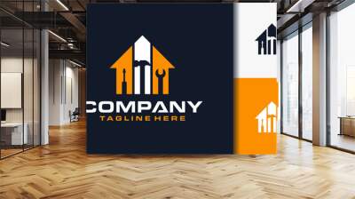 home workshop equipment logo vector, with house, hammer, wrench, screwdriver and paint brush icons Wall mural