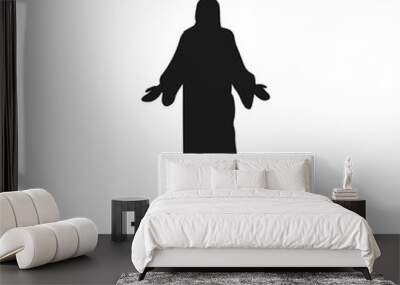 Standing Jesus Christ with arms open silhouette. The Lord and Savior concept. Christianity religion. Christian design. Church worship. Christmas and Easter holiday icon - Black vector illustration. Wall mural