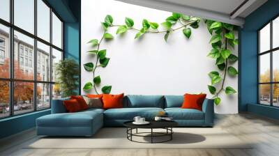 Minimalist wild green jungle vine with foliage isolated on white background Wall mural