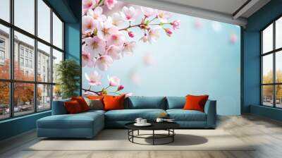 Simple background with white and pink cherry blossom flowers Wall mural