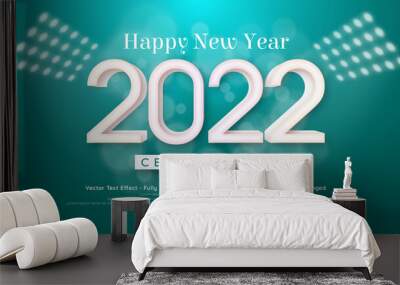 Happy new year celebration illustration. editable number 2022 with style 3d on blue background Wall mural