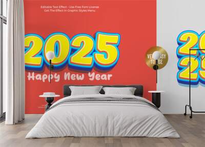 Happy new year vector logo 2025 text effect with bold 3d font style Wall mural