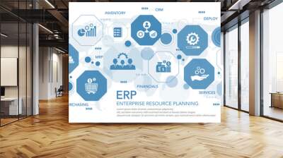 Enterprise Resource Planning concept. EPR Business management and company enhancement. Technology, Internet and network concept. icons vector illustration. Wall mural