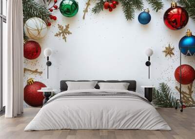 Christmas decoration border framing white background for holiday greetings Wall mural