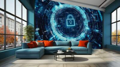 Digital padlock protecting data with futuristic circle technology Wall mural