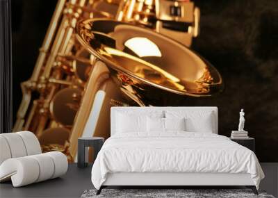 picture of a beautiful golden saxophone Wall mural