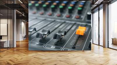 Sound and audio mixer console with buttons channel sliders. Wall mural