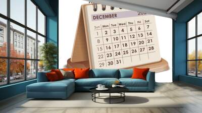 Illustration vector of December 2024 WOODEN and cardboard Calendar Wall mural