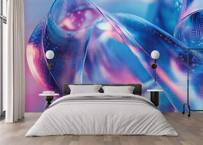 Technology-themed abstract design with dynamic curves flowing lines and dot matrix pattern in blue and pink shades
 Wall mural