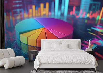 Ultra-realistic 3D illustration of a colorful pie chart with detailed financial graphs in the background for business data analysis

 Wall mural