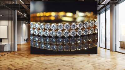 Elegant gold bracelet adorned with sparkling diamonds, perfect for adding glamour to any outfit or occasion. Wall mural