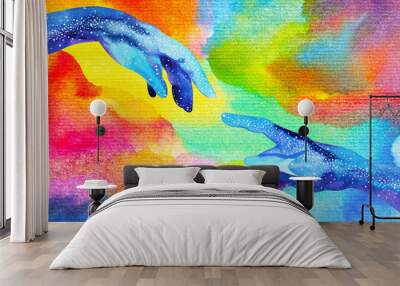 hands of god connect to another world illustration design watercolor painting hand drawn Wall mural