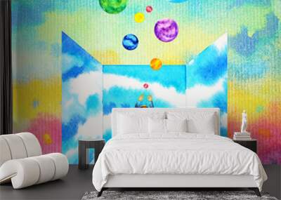 human and spirit powerful energy connect to the universe power abstract art watercolor painting illu Wall mural