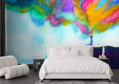 human and spirit powerful energy connect to the universe power abstract art watercolor painting illustration design hand drawn Wall mural