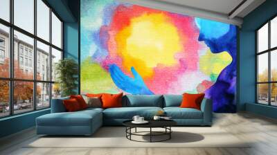 human and spirit powerful energy connect to the universe power abstract art watercolor painting illustration design hand drawn Wall mural